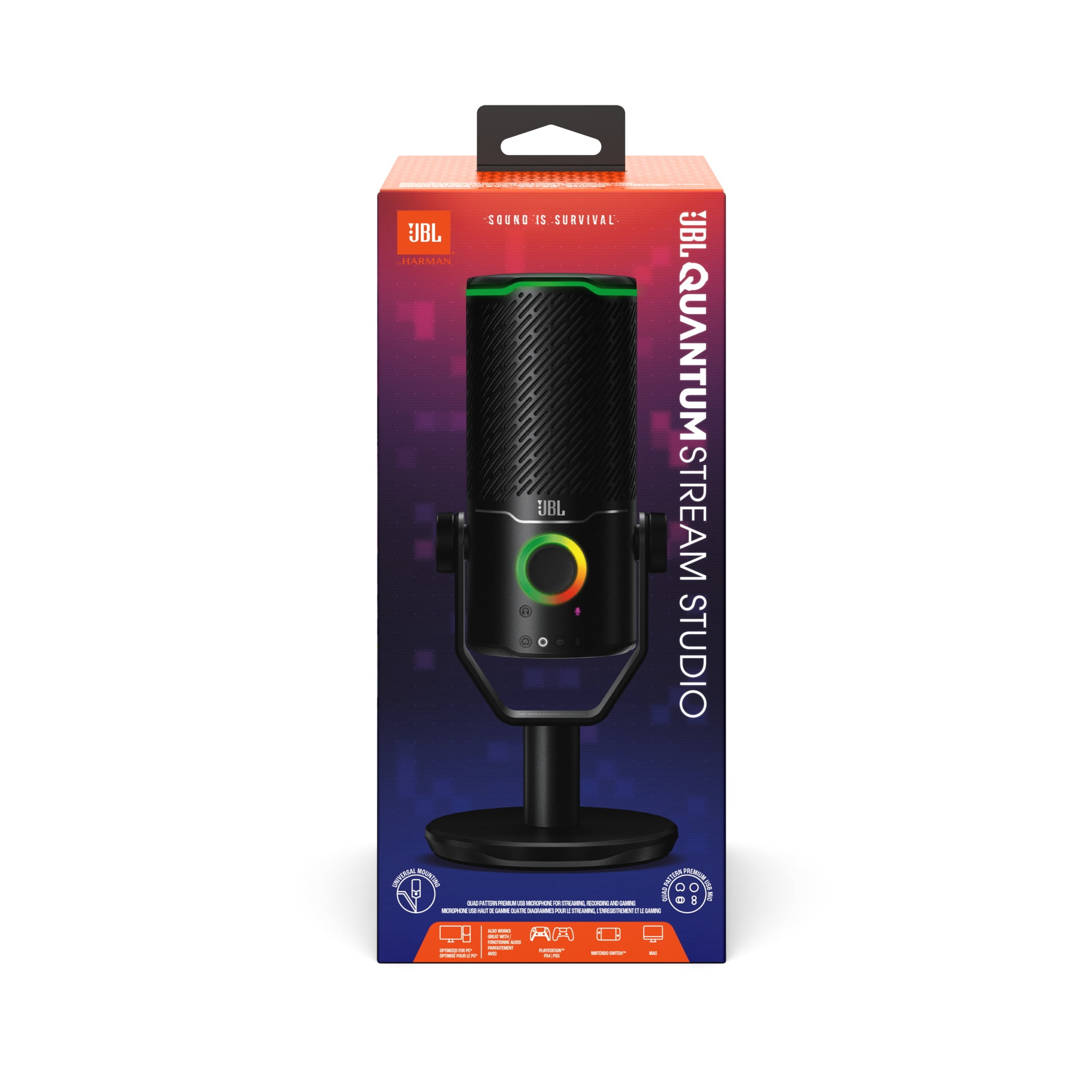 JBL Quantum Stream Studio - Quad pattern premium USB microphone for streaming, recording and gaming - Chrome