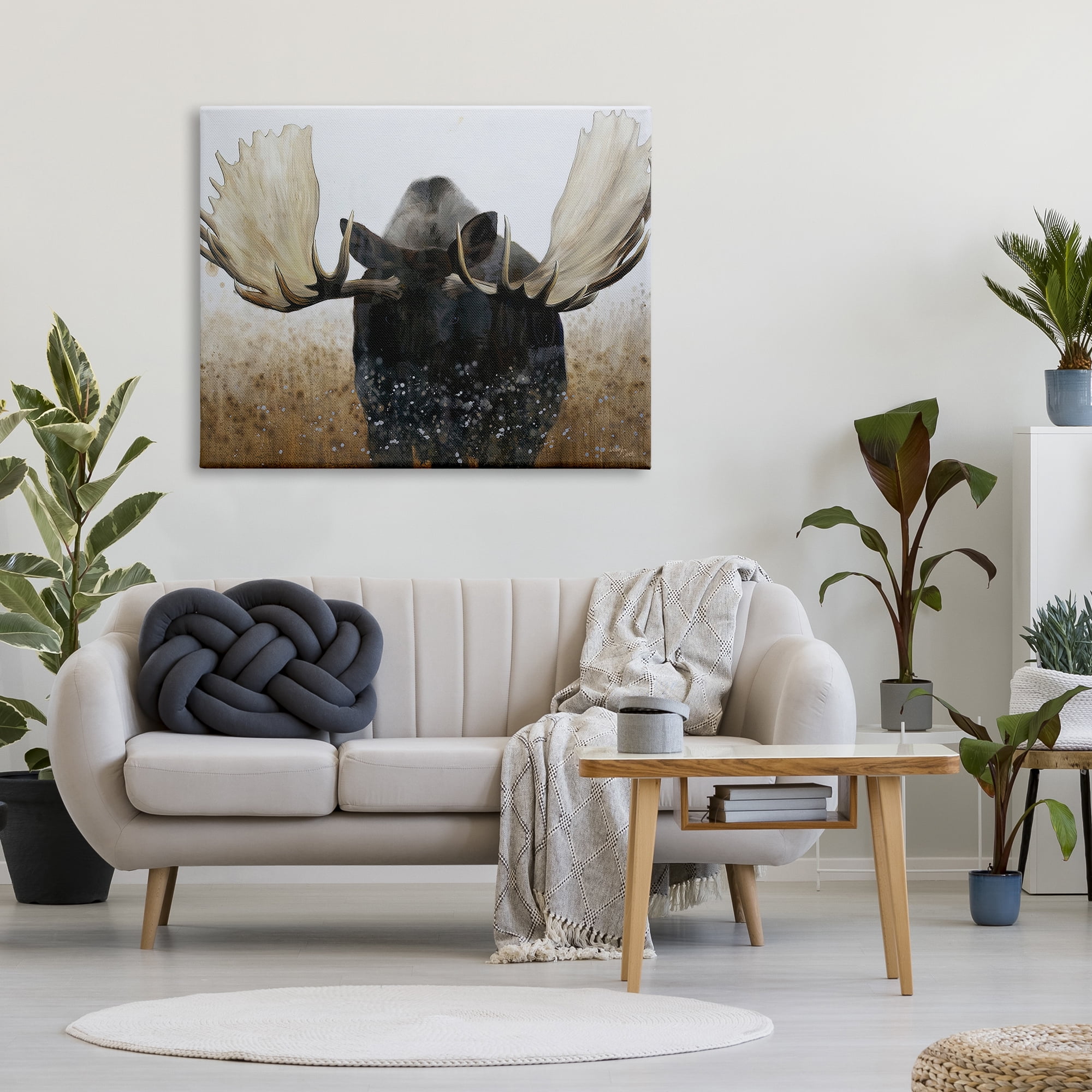 Stupell Industries Moose Portrait Modern Splash Animals & Insects Painting Gallery Wrapped Canvas Print Wall Art, 48 x 36