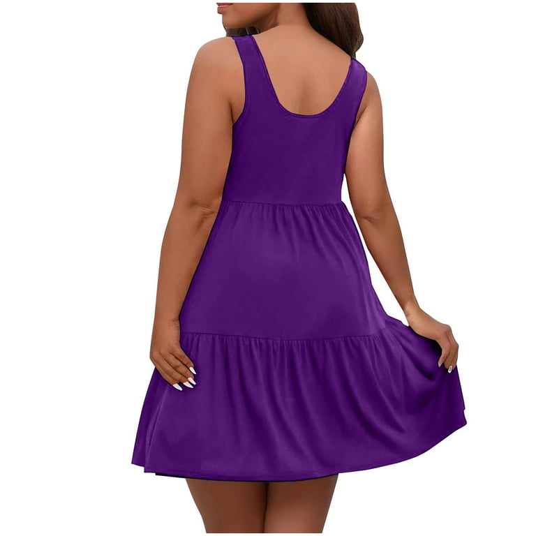 Wyongtao Womens Plus Size Summer Sundress Sleeveless Tiered Tank Dresses Casual High Waist Dress Curvy Women Outfits Purple, 3XL, Women's Wyongtao Womens Plus Size Summer Sundress Sleeveless Tiered Tank Dresses Casual High Waist Dress Curvy Women Outfits Purple, 3XL, Women's