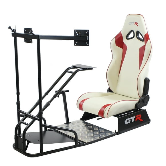 GTR Simulator GTSF Model Racing Simulator Cockpit Black Frame wiht White/Red Seat