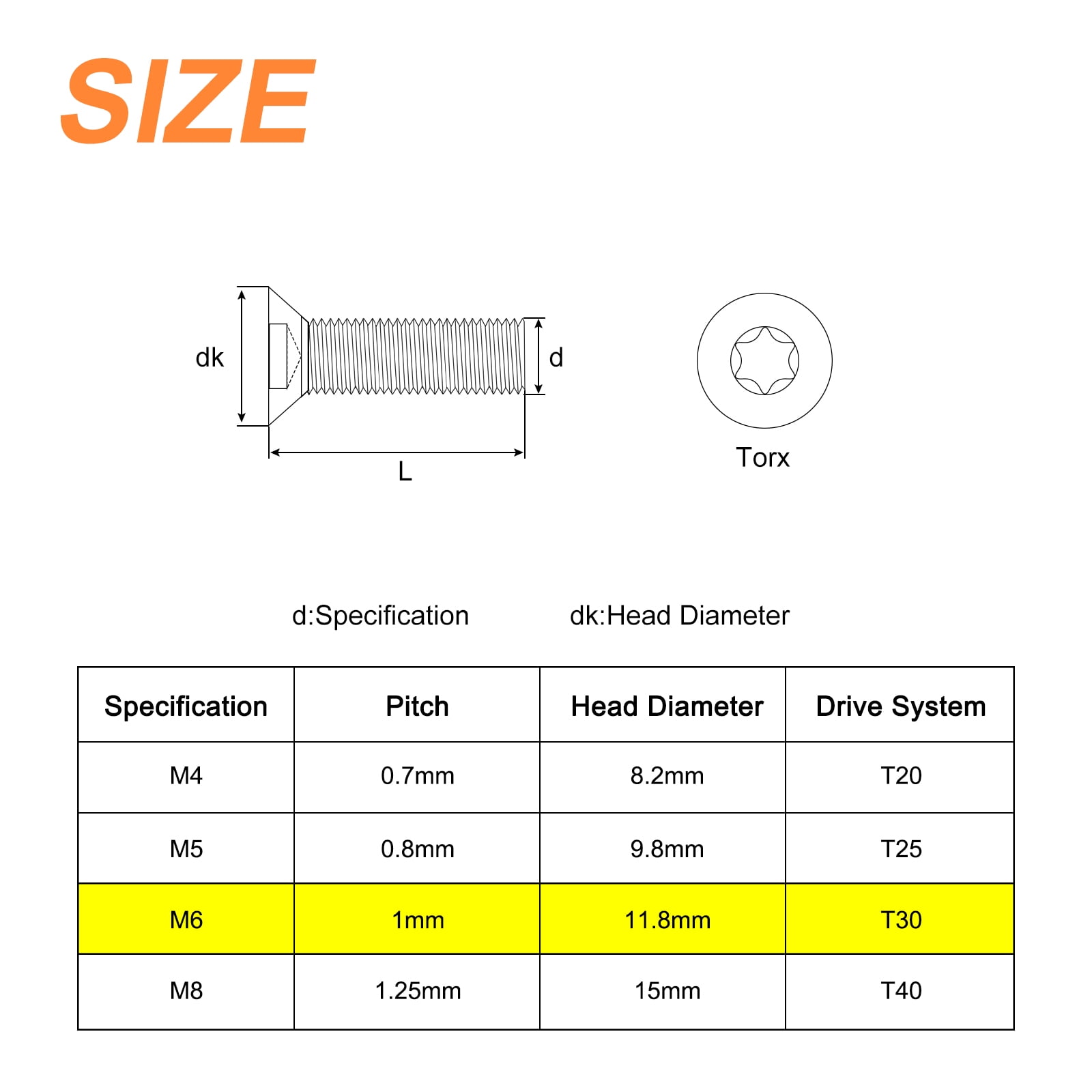 Uxcell M6-1.0x25mm Flat Head Torx Anti Theft Machine Screws, 100 Pack 10.9 Grade Alloy Steel, Countersunk Head, Full Thread