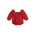 thumbnail image 1 of xiaxaixu Baby Girl Fall Romper Ruffle Long Sleeve Square Neck Solid Color Mesh Bodysuit Newborn Playsuit, 1 of 9