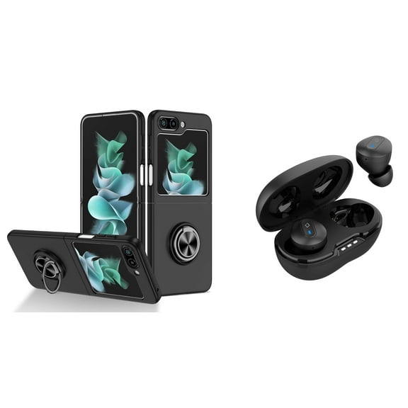 BEMZ Lightweight Slim Shockproof Magnetic Mount Holder Case (Black) with Noise-Cancelling Wireless Earbuds with Charging Case for Samsung Galaxy Z Flip 5