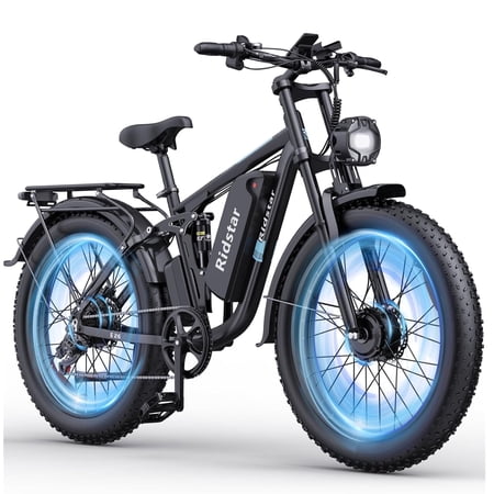 PEAK 3000W Dual Motor Mountain Bike for Adults Ridstar, 31mph 48V 23Ah Removable Battery Electric Bike,26" Fat Tire Electric Bike, 7 speed Full Suspension Electric Bicycle UL2849