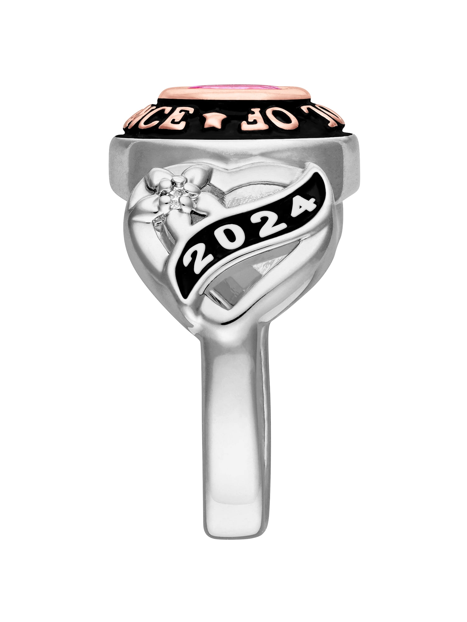 Order Now for 2025 Graduation, Freestyle Women's Sterling Silver and 14K Rose Gold Plated Sweetheart Birthstone Class Ring, Personalized, High School or College Graduation