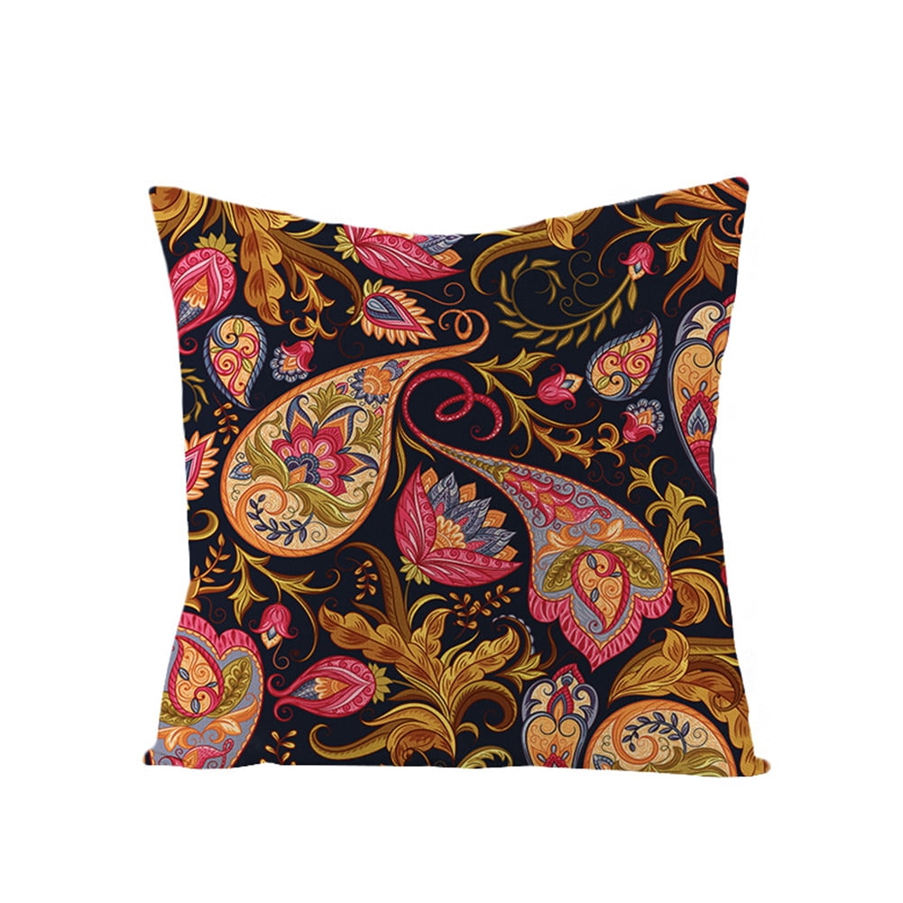Ethnic Floral & Paisley Print Square 17 x 17 Cushion Cover Pillowcase for Couch 