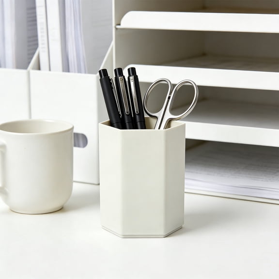 Desk Pen Holder, Pencil Cup Organizer for Office Supplies, Desktop Storage Box for Writing Utensils, Lightweight Stationery Caddy for Home and Work, Sleek Plastic Organizer for Neat Workspace