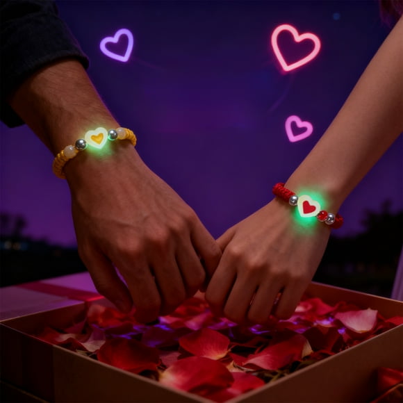 Wzzjkit Bracelets Couple Thème de la Saint-Valentin Bracelet Ajustable Couple Mignon Lumineux dans le Noir Bracelets Couple Cadeau Idéal de la Saint-Valentin