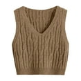 thumbnail image 1 of Chaleco de mujer, cuello en V, tejido de punto trenzado, sin mangas, corte holgado, color liso, tallas S-M-L, 1 of 3
