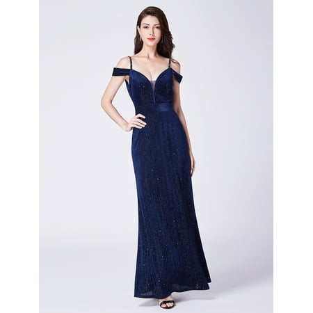 Womens Special Occasion Dresses - Ever-Pretty Women's Off Shoulder Long V-Neck Velvet Special Occasion Evening Cocktail Wedding Party Dresses for Women 07395 Navy Blue US 4