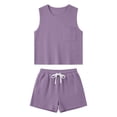 thumbnail image 4 of FINALGANG Womens Waffle Knit Two Piece Outfit Crew Neck Sleeveless Tank Top With Pocket Drawstring Waist Shorts Casual Matching Set For Loungewear Daily Wear Trendy Set, 4 of 4