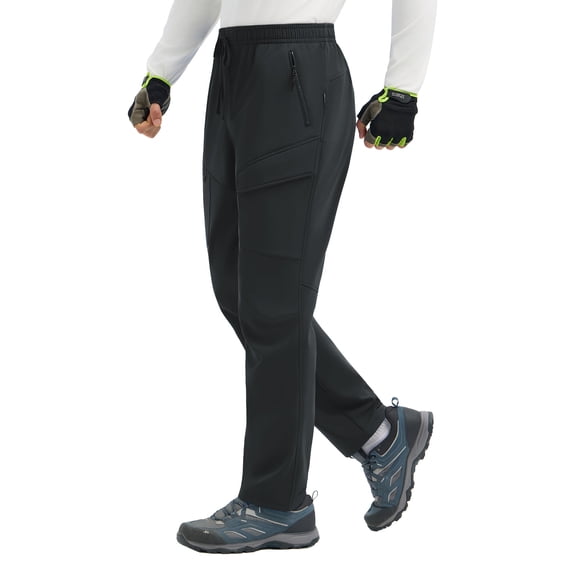 baleaf Men's Fleece Lined Hiking Cargo Pants Softshell Water Resistant Snow Thermal Pants Winter Insulate with Zipper Pocket Black L
