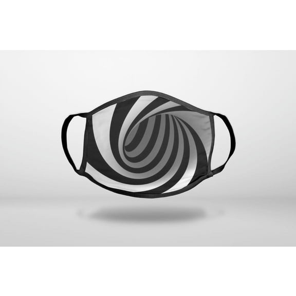 Black White Swirl Vortex Geometric - 3-Ply Reusable Soft Cloth Face Covering, Unisex, Cotton Inner Layer