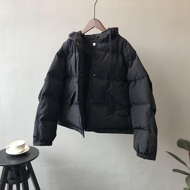 Chaqueta de algodón con doble capucha para mujer, de invierno, talla pequeña, para estudiantes, gruesa y cálida.