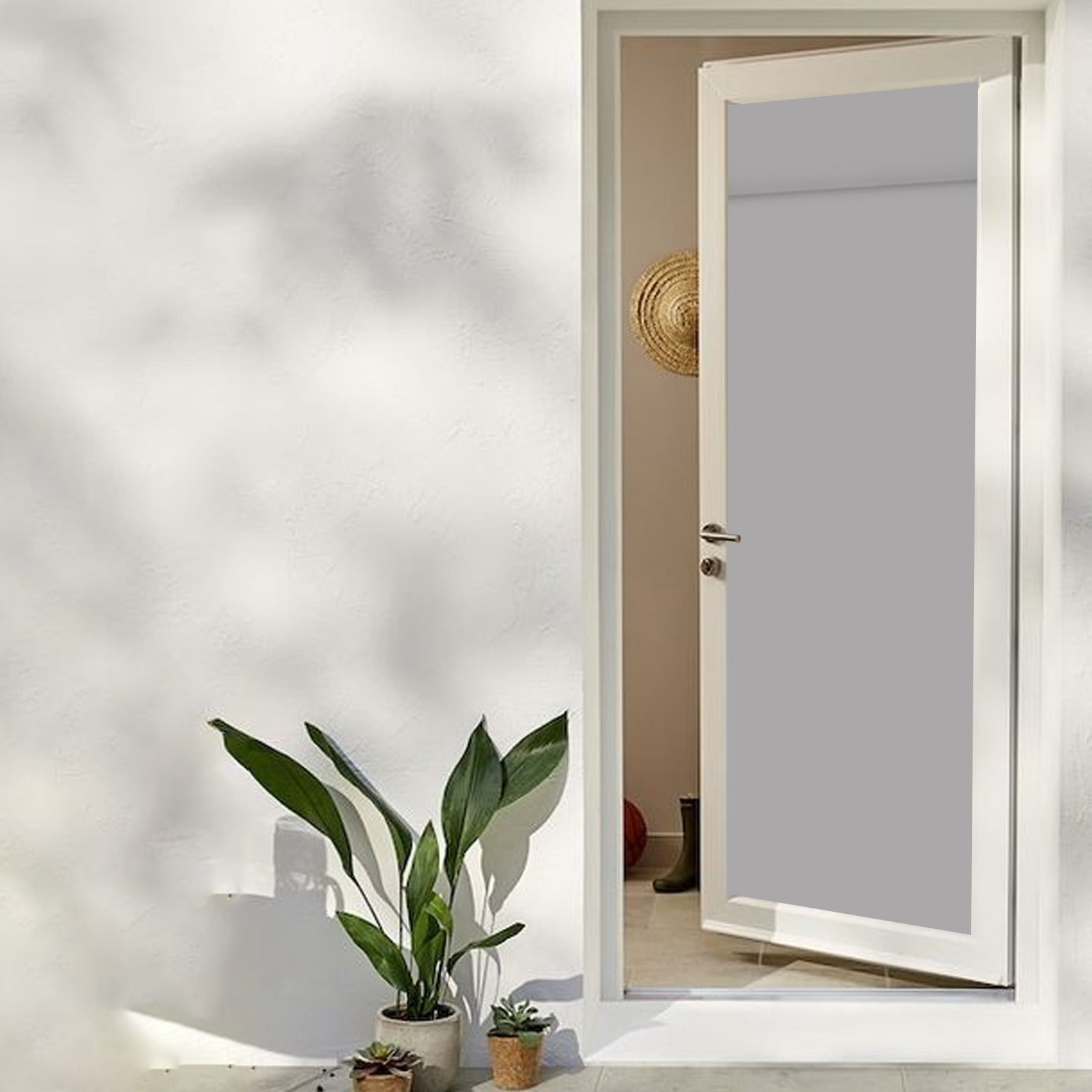 Solid Blackout Window Shade, Self Adhesive Roman Blind for Door, Polyester Light Blocking
