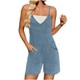 thumbnail image 3 of QATAINLAV Ribbed Knitted Summer Rompers for Women Casual Sleeveless Spaghetti Strap Short Jumpsuits Beach Onesie Shorts with Pockets Blue L, 3 of 10