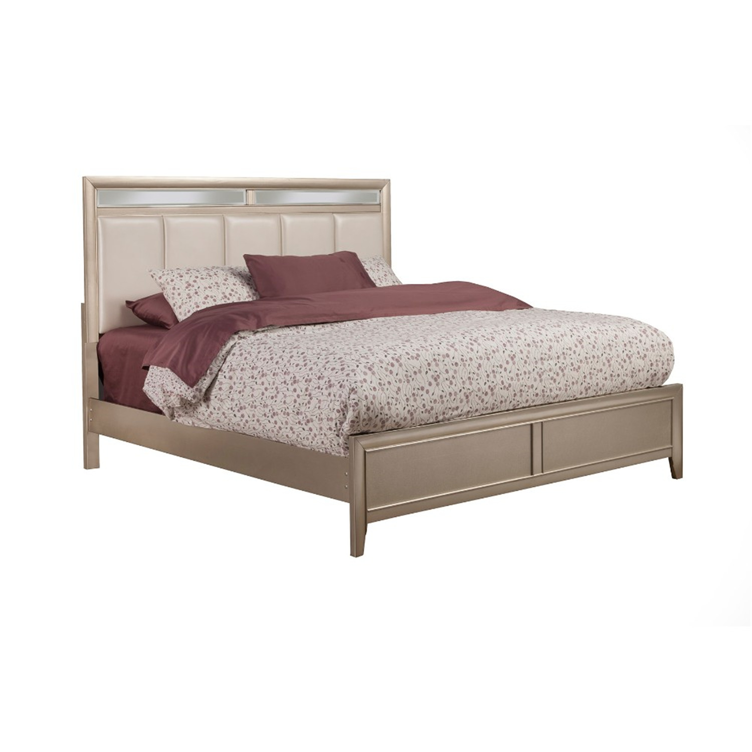 BenJara Pine Wood Queen Size Panel Bed With Upholstered Headboard, Silver - image 2 of 3