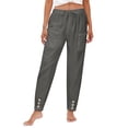 thumbnail image 6 of Womens Cotton Linen Pants Summer 2026 Dressy Casual Elastic High Waisted Loose Fit Straight Wide Leg Lounge Trousers Dark Gray L, 6 of 6