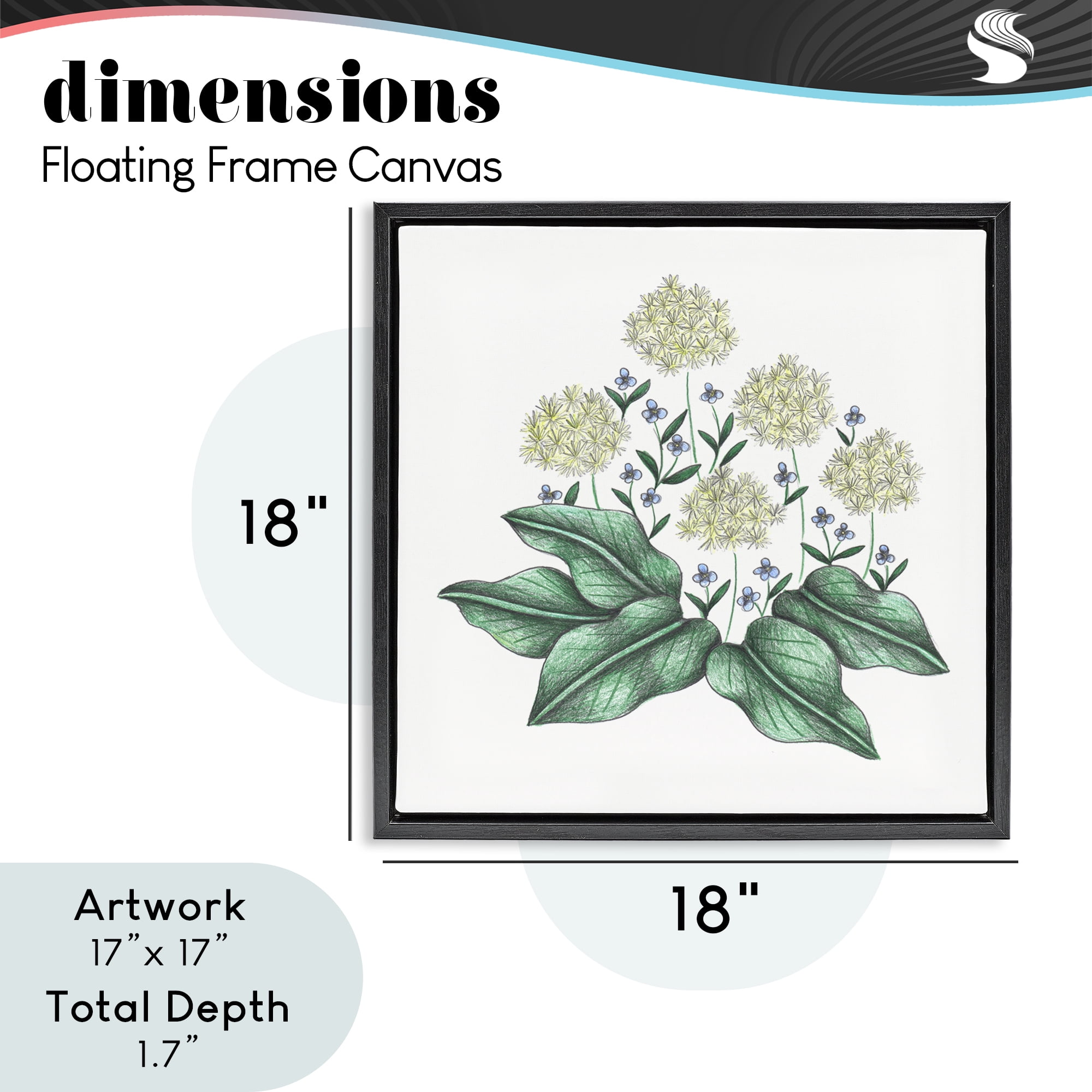 Hello Wildflower Vintage Sketch Black Framed Floater Canvas Wall Art, design by Cecilia Battaini