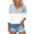 thumbnail image 3 of HVOBTTY Womens 3/4 Sleeves Pullover T Shirt, Fall Tops for Women, Women's Casual Print V Neck 3/4 Sleeve Patchwork T Shirt with Button Gray, XXL, 3 of 5