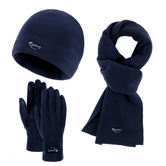 Hontri Hat Gloves Scarf Set Women Women&Men Autumn Winter Warm Cute Wool Hat Scarf Gloves Three Pieces Winter Snow Knit Cap Screen Mittens Scarves Sets Young Women Gift Ideas Navy