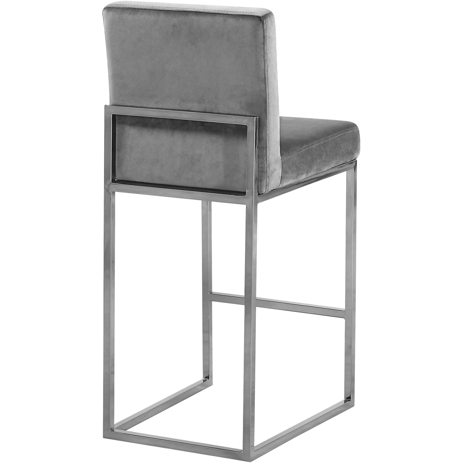 Meridian Furniture Giselle Collection Modern Contemporary Velvet Upholstered Channel Tufted Counter Stool with Polished Chrome Metal Base 16 W x 19 D x 37.5 H Grey 
