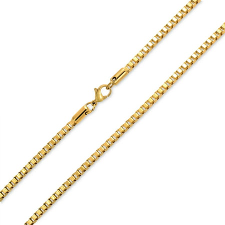 Mens Strong 3MM Gold Tone Stainless Steel Box Chain Necklace For Men For Teen 18 20 24 Inch