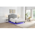 thumbnail image 5 of Upholstered Queen Bed with Curve Design and Button Tufting - Stable Wood Slat Support - Easy Assembly - Light Grey Velvet - Under-bed LED Lights, 5 of 12