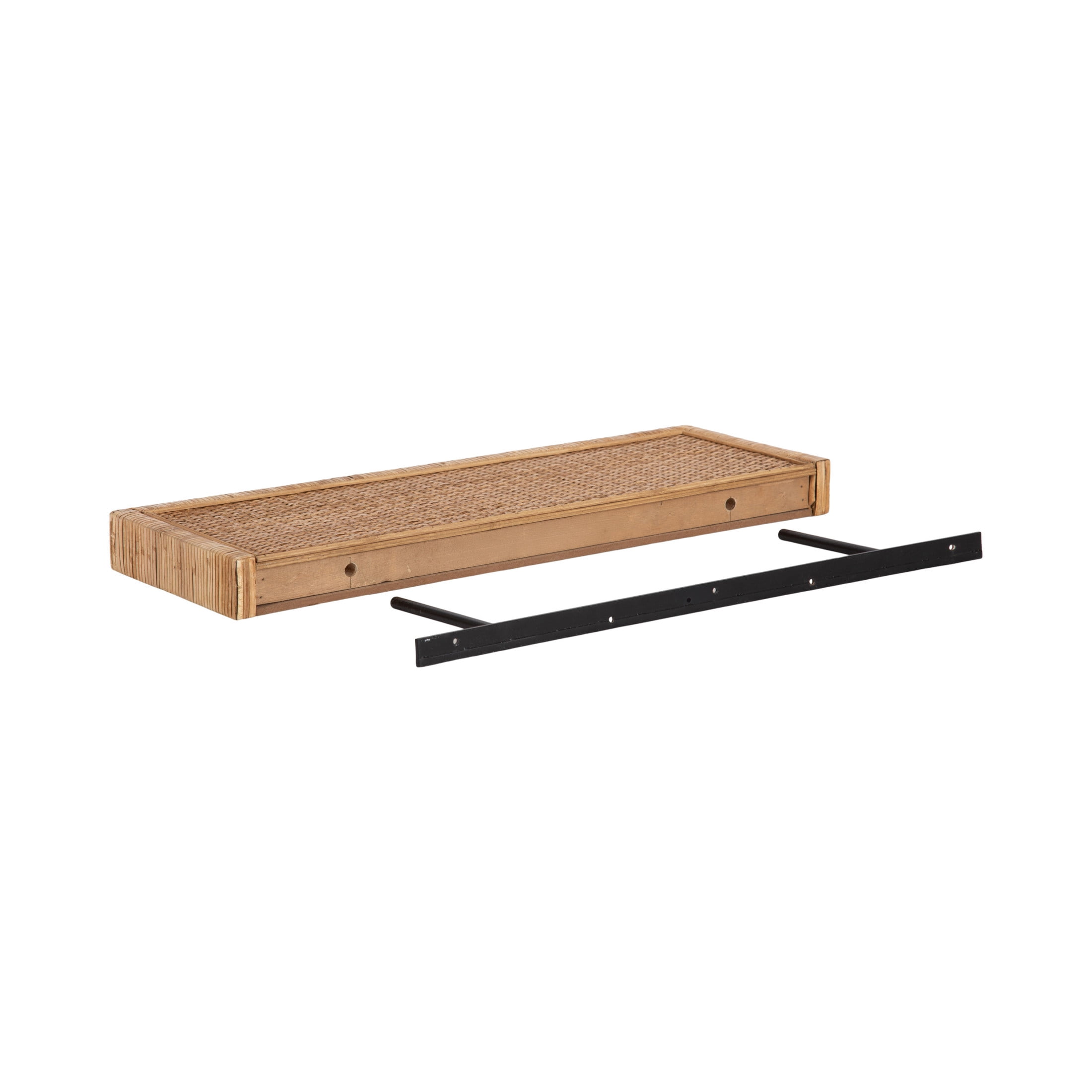 Kate and Laurel Rahmati Modern Rattan Floating Shelves, Set of 2, 24 x 8, Natural Rattan, Boho Bathroom and Kitchen Shelves for Above Toilet or Cute Nursery Bookshelves