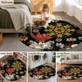 thumbnail image 5 of Round Area Rug 5 Ft, Bohemia Washable Non-Slip Circle Carpet for Living Room/Bedroom, Vintage Boho Floral Flowers Leaves Plants Black Low-Profile Runner Mats Collection Rugs for Indoor, 5 of 8