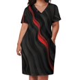 thumbnail image 2 of Vestido de noche de lujo para mujer ropa holgada con bolsillos diseño moderno abstracto negro y rojo, 2 of 6