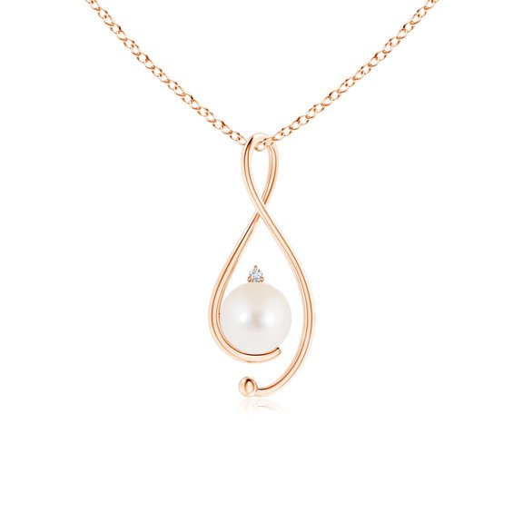 ANGARA Freshwater Cultured Pearl Infinity Pendant with Diamond in 14K Rose Gold for Women | June Birthstone, Birthday, Anniversary, Jewelry Gift for Women | Pearl Necklace