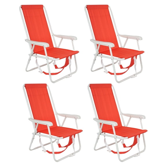 Beach Chairs for Adults 300 LBS Capacity Lightweight Folding Reclining Lay Flat with Pockets | Red | Solid Back