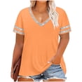 thumbnail image 3 of Lcziwo Oversized Short Sleeve Shirts for Women Patchwork Sequin V Neck Loose Tees Going Out Casual Summer Tunic Tops Orange,XXL, 3 of 7