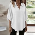 thumbnail image 4 of ClodeEU Women's Collar V Neck Batwing 3/4 Dolman Sleeve Blouse,Solid Curved Hem Casual Loose Shirt Top White,Women's Plus XXL, 4 of 9