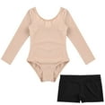 thumbnail image 3 of TiaoBug Kids Girls Ballet Dance Leotard Long Sleeve Gymnastics Bodysuit with Booty Shorts Set Apricot&Black 6, 3 of 5