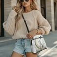 thumbnail image 4 of LedBack Cat with Moon Print Women Leather Crossbody Bags Hobo Bag Sling Shoulder Handbag with Adjustable Strap, Portable Messenger Bag Satchel Purse Medium Size for Travel Shopping, White, 4 of 7