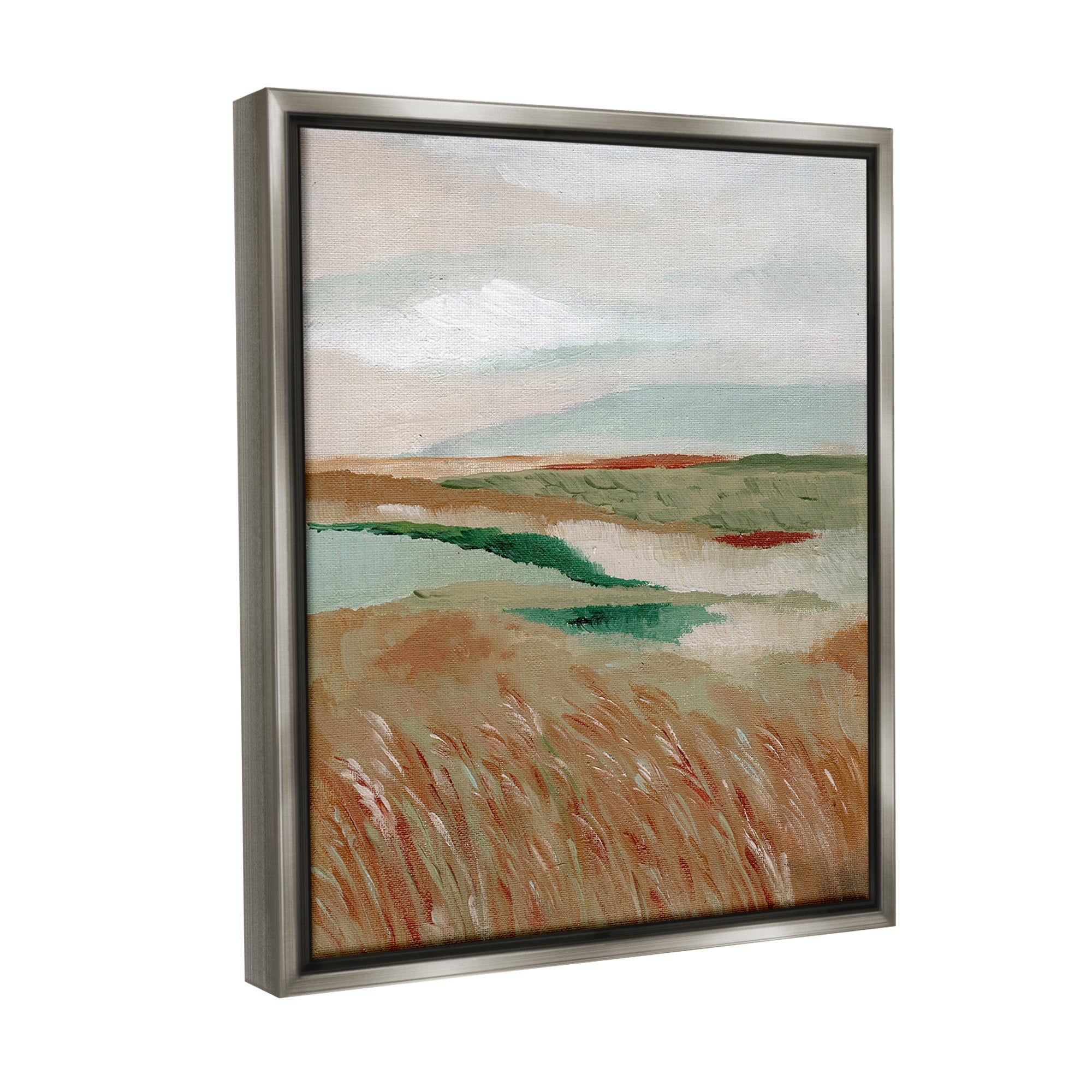 Stupell Industries Abstract Pasture with River Landscape Painting Gray Floater Framed Canvas Art Print Wall Art, 25 x 31