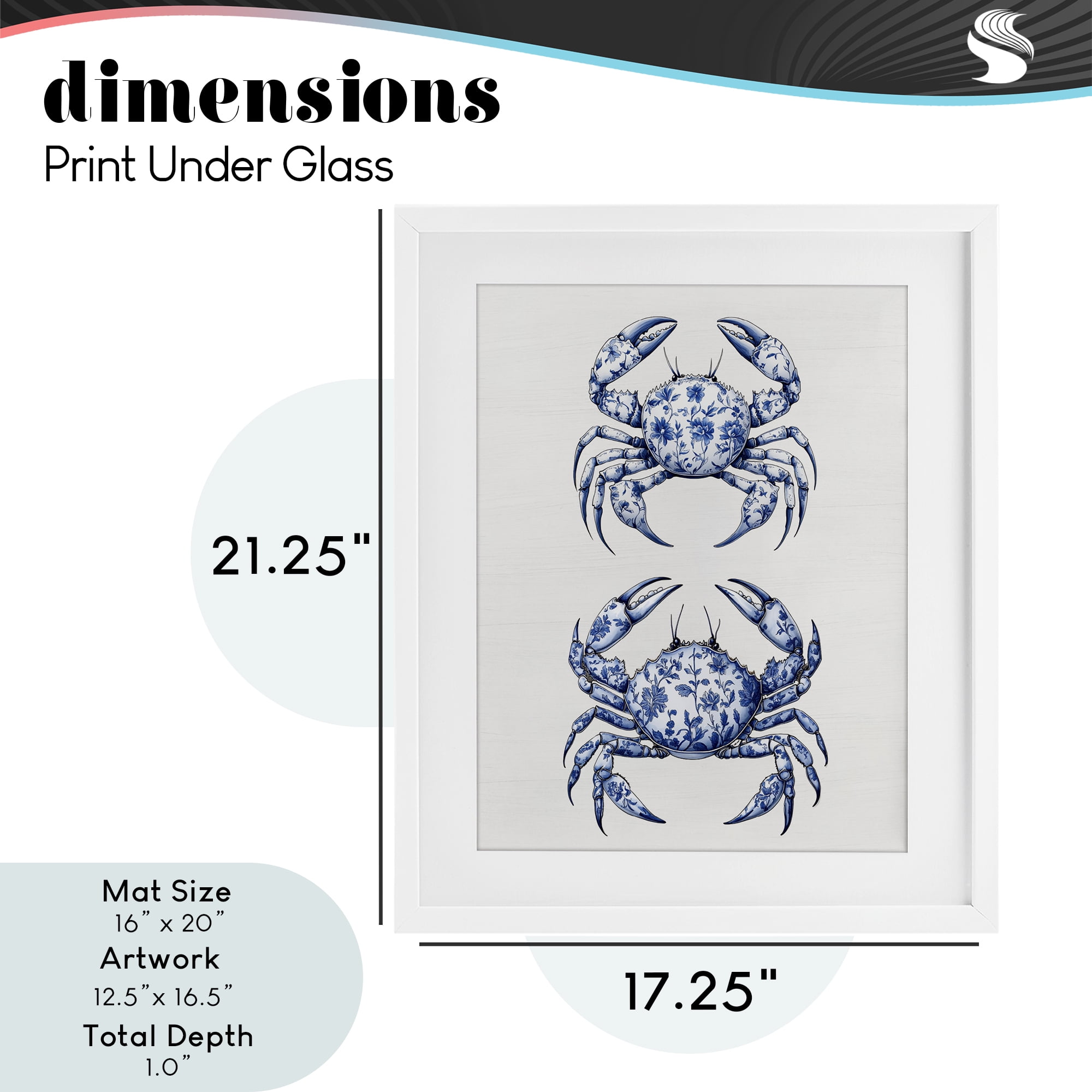 Vintage Toile Crabs White Framed Print Under Glass, design by Lettered and Lined