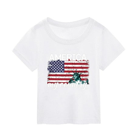 

Shirts for Teens Girls Baggy Summer Independence Day Printed Short Sleeved Top Worn Over Celebration Activities T Shirt Sweatshirts Clothes B-White 140