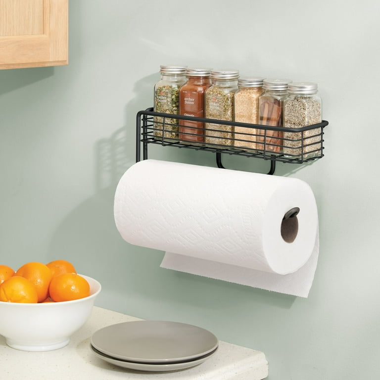 Wall-Mounted Black Paper Towel Holder with Shelf