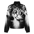 thumbnail image 5 of Jackets for Women Winter Coat Jackets Flannel Stand Collar Jacket(Black White Cat Art Print,Size:S-4XL), 5 of 7