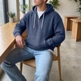 thumbnail image 5 of Homeyce Mens Hoodies Pullover Quarter Zip Casaul Long Sleeve Drawstring Waffle Knit Hooded Sweatshirt with Pocket,Blue 3XL, 5 of 5