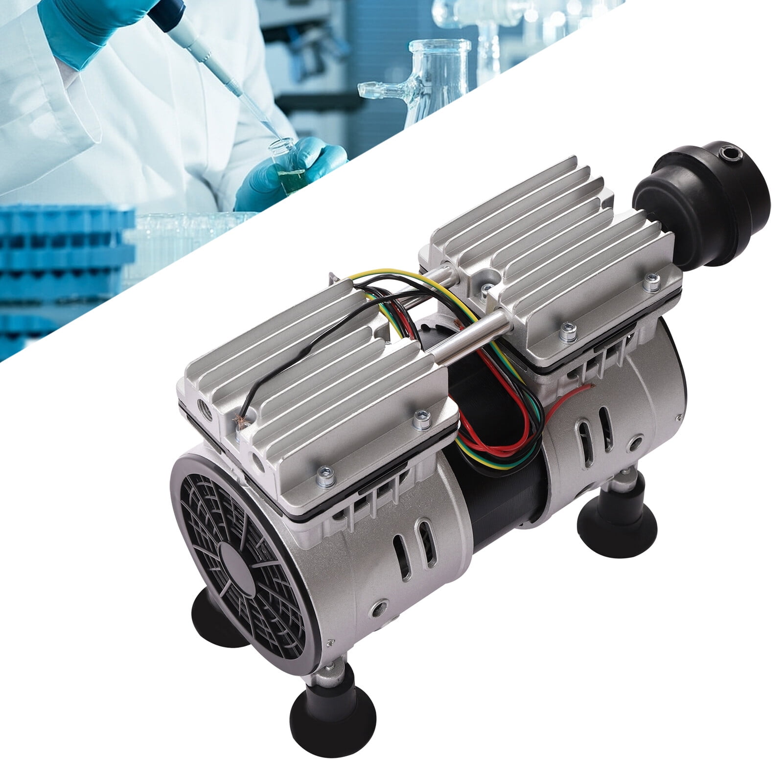 550W 110V Silver Vacuum Pump Oil-Free Industrial Laboratory Vacuum Pump Vacuum Oil-Free Pump with Suction Cup Foot Pads