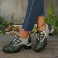 thumbnail image 4 of Chaussures à Talons Bas pour Femmes Style Moto Lacets Bout Rond Toile Talons Hauts 1 Pce, 4 of 8