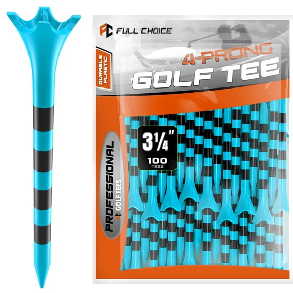 Professional Golf Tees 100 Pack 3-1/4 Inch, Durable Plastic Tees for Enhanced Stability, Low Friction Design to Reduce Side Spin, Blue