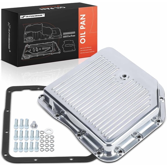 A-Premium Polished Finned Aluminum Transmission Oil Pan Kit, with Plug, Gasket & Bolts, Compatible with GM TH250 TH250C TH350 TH350C, 2-1/4" Depth