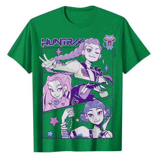 Pop cazadora para niña Graphic Round-Neck Short Sleeve T Shirt For Kids Youth Fashion Tee With Cartoon Print Design Soft Blend Top For Children (Green)
