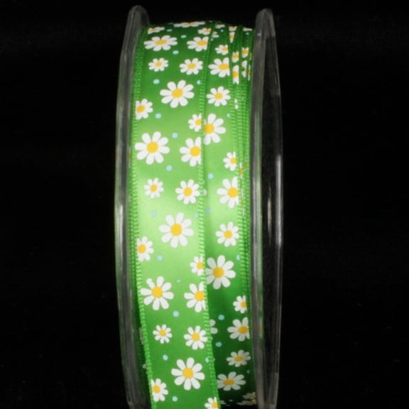 The Ribbon People Green and White Inga's Flower Print Craft Ribbon 0.5" x 108 Yards