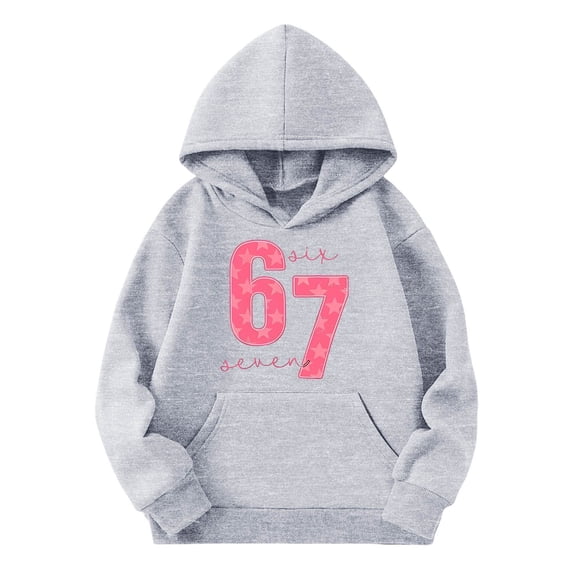 67 shirt G'irls Cartoon Print Hooded Sweatshirt Long Sleeve Pocket Pullover Outerwear Casual Athletic Hoodie For K'ids